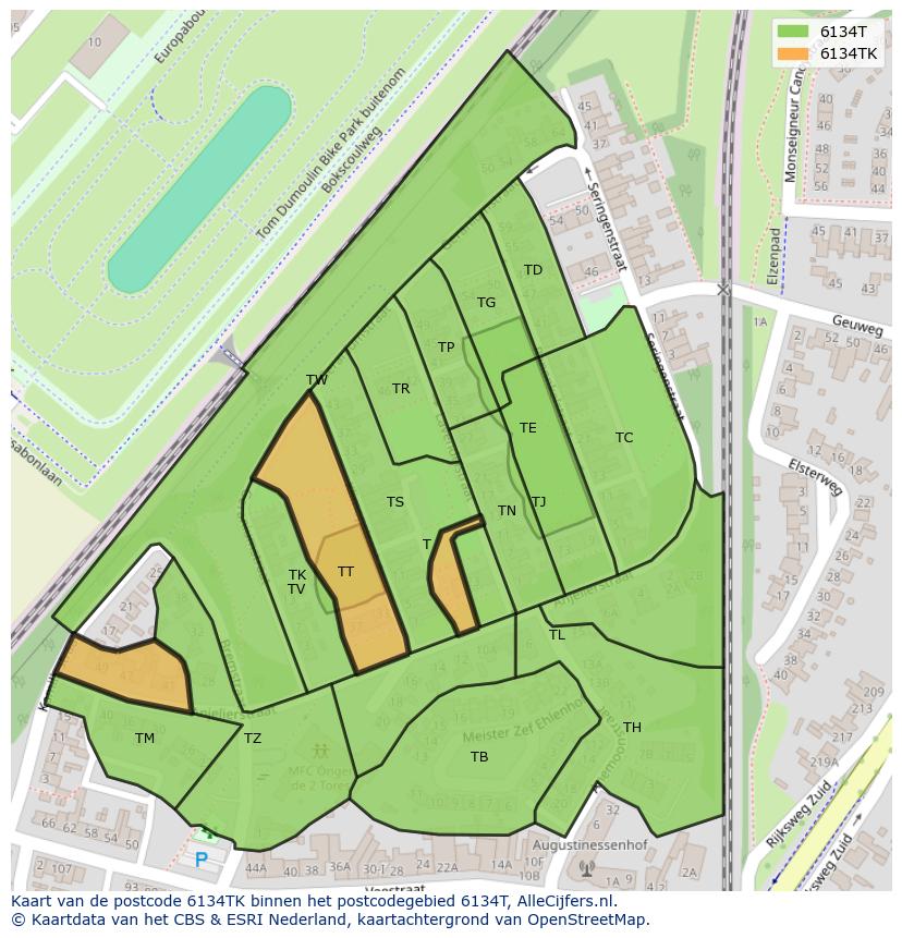 Afbeelding van het postcodegebied 6134 TK op de kaart.