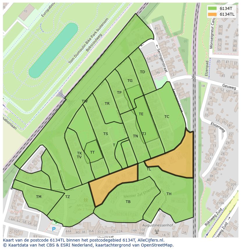 Afbeelding van het postcodegebied 6134 TL op de kaart.