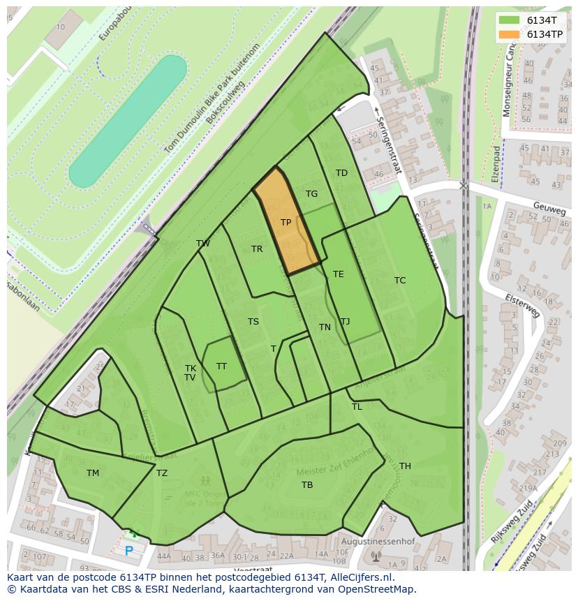Afbeelding van het postcodegebied 6134 TP op de kaart.