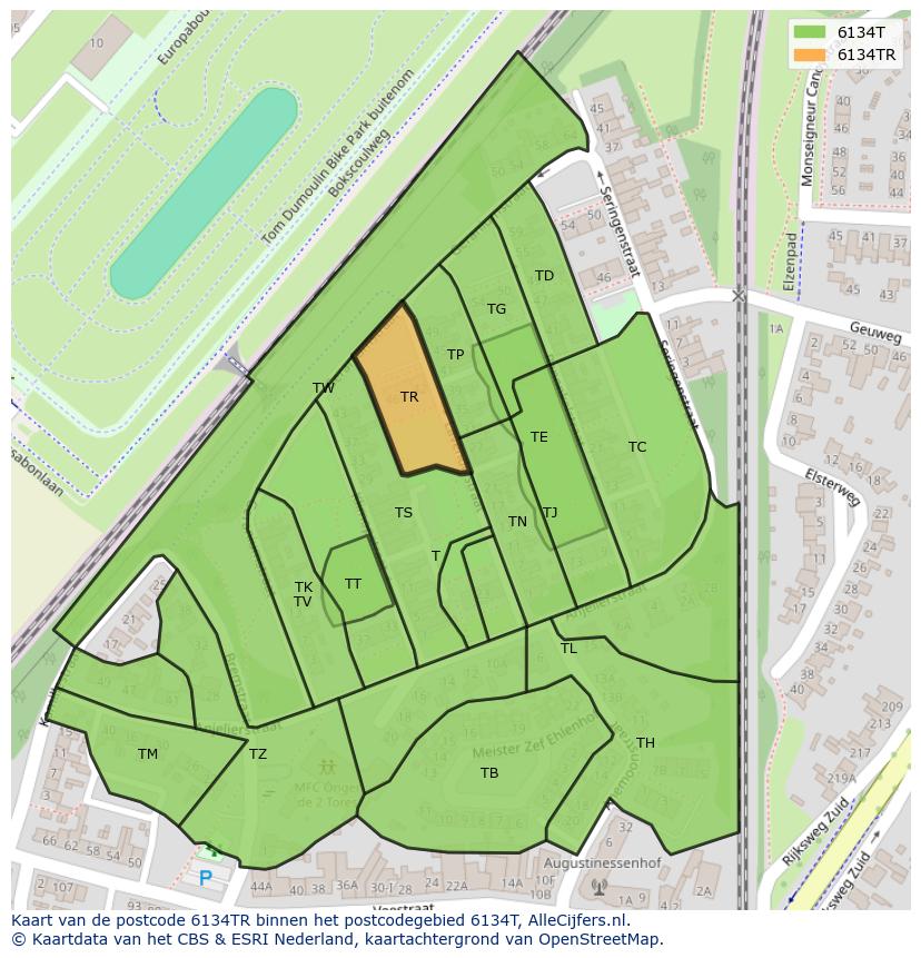 Afbeelding van het postcodegebied 6134 TR op de kaart.