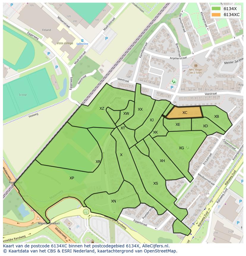 Afbeelding van het postcodegebied 6134 XC op de kaart.