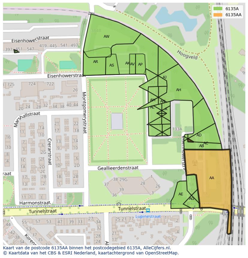 Afbeelding van het postcodegebied 6135 AA op de kaart.