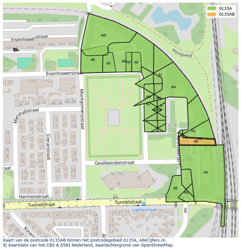 Afbeelding van het postcodegebied 6135 AB op de kaart.