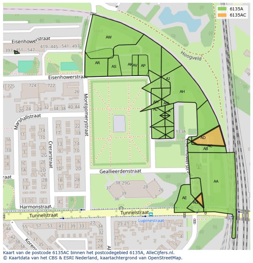 Afbeelding van het postcodegebied 6135 AC op de kaart.