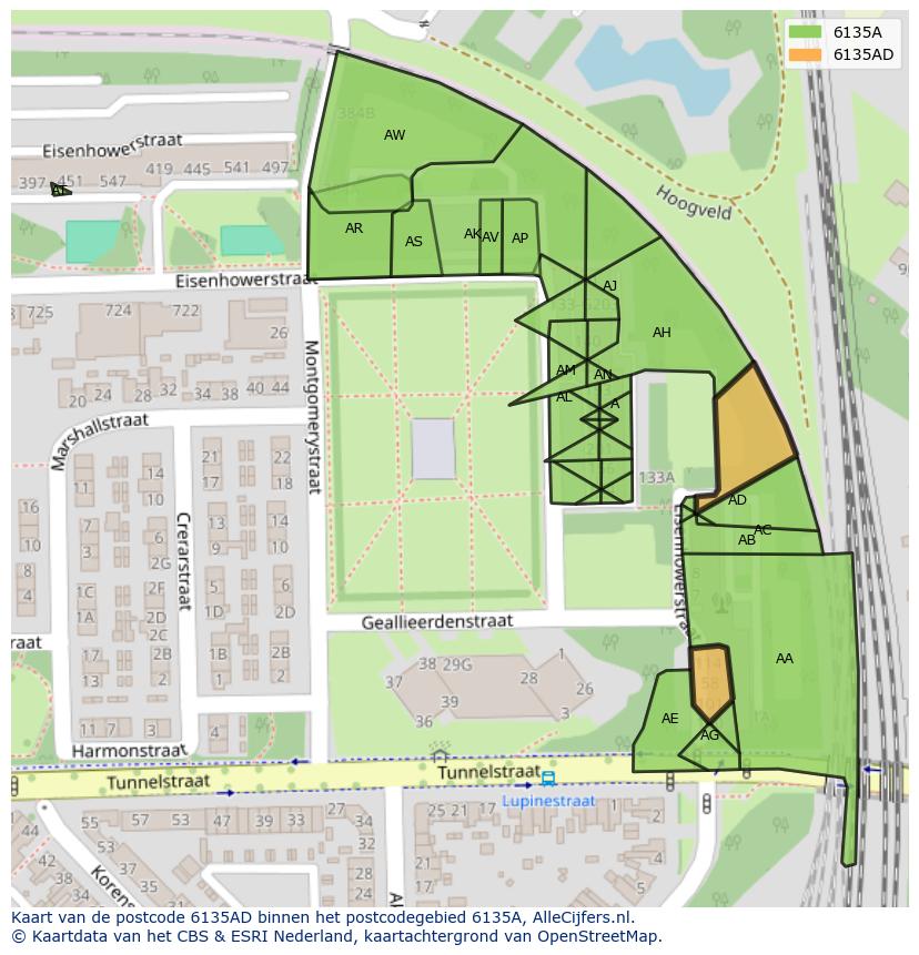 Afbeelding van het postcodegebied 6135 AD op de kaart.