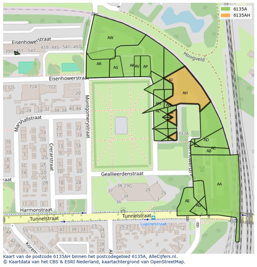 Afbeelding van het postcodegebied 6135 AH op de kaart.