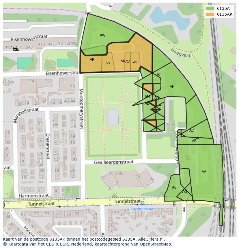 Afbeelding van het postcodegebied 6135 AK op de kaart.