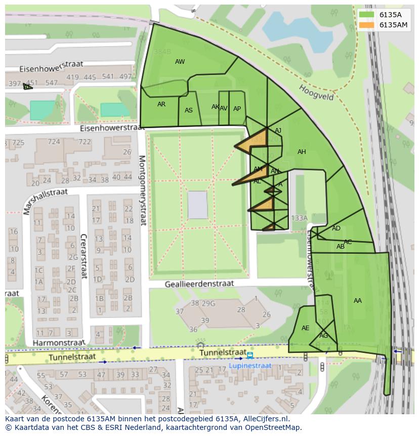 Afbeelding van het postcodegebied 6135 AM op de kaart.
