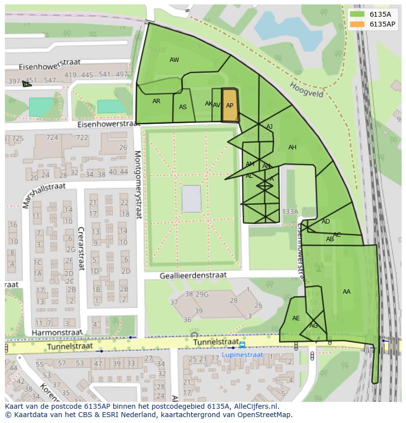 Afbeelding van het postcodegebied 6135 AP op de kaart.