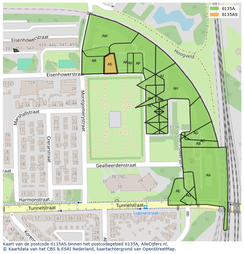 Afbeelding van het postcodegebied 6135 AS op de kaart.