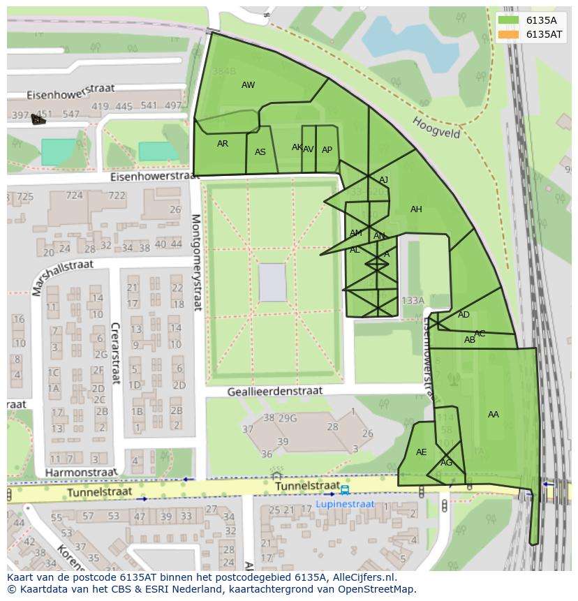 Afbeelding van het postcodegebied 6135 AT op de kaart.