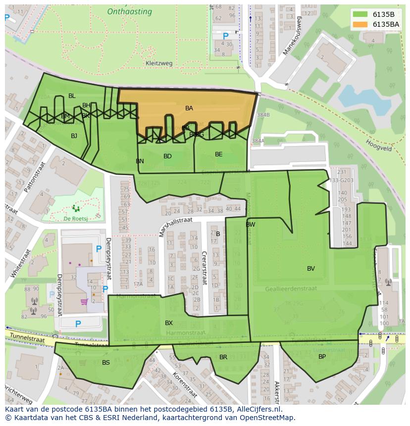 Afbeelding van het postcodegebied 6135 BA op de kaart.