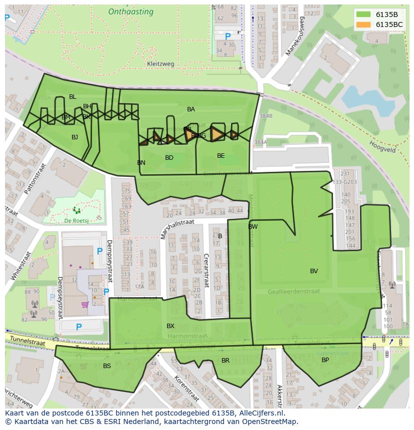 Afbeelding van het postcodegebied 6135 BC op de kaart.
