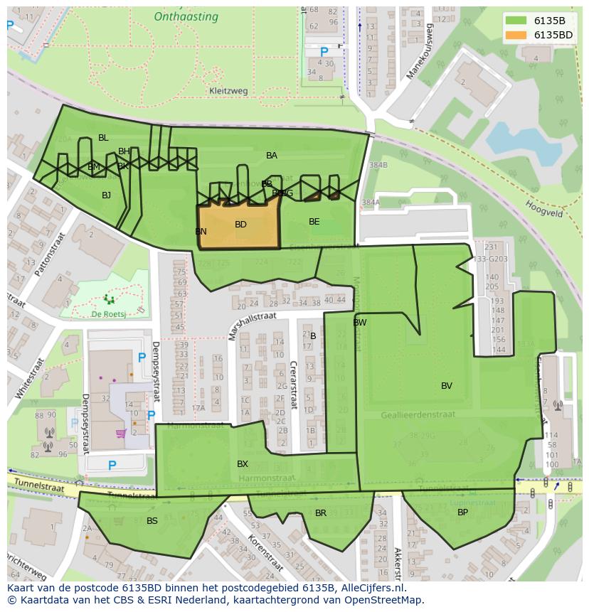 Afbeelding van het postcodegebied 6135 BD op de kaart.