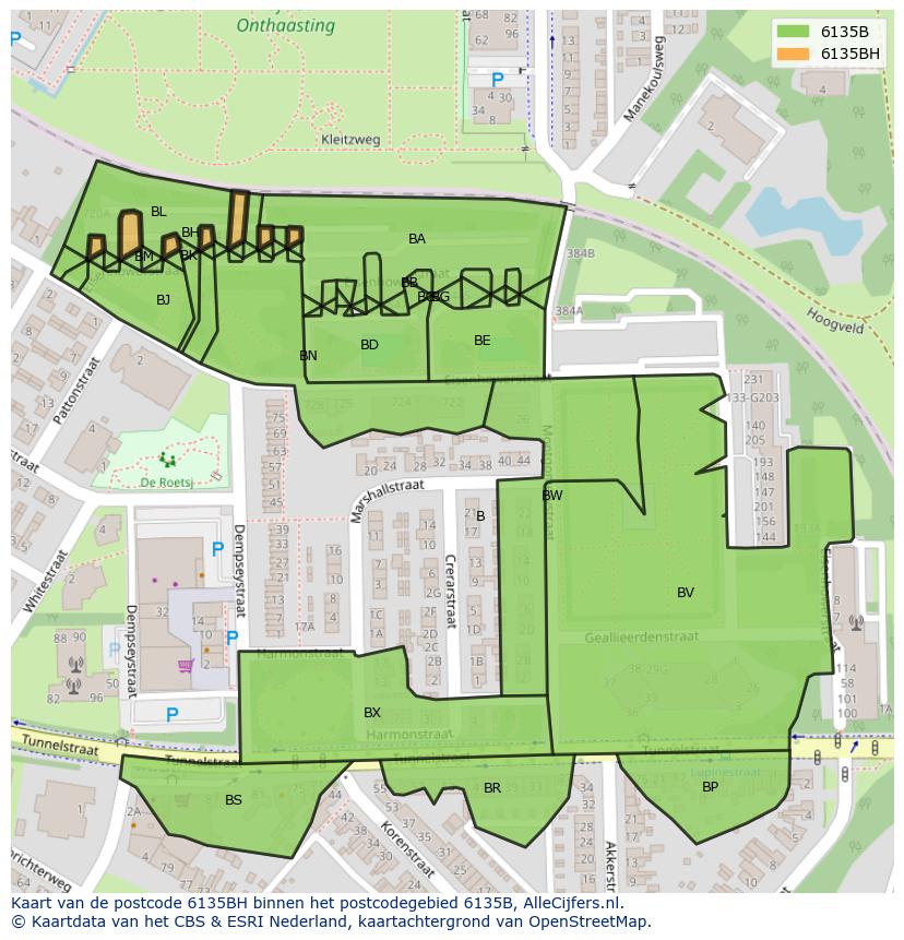 Afbeelding van het postcodegebied 6135 BH op de kaart.