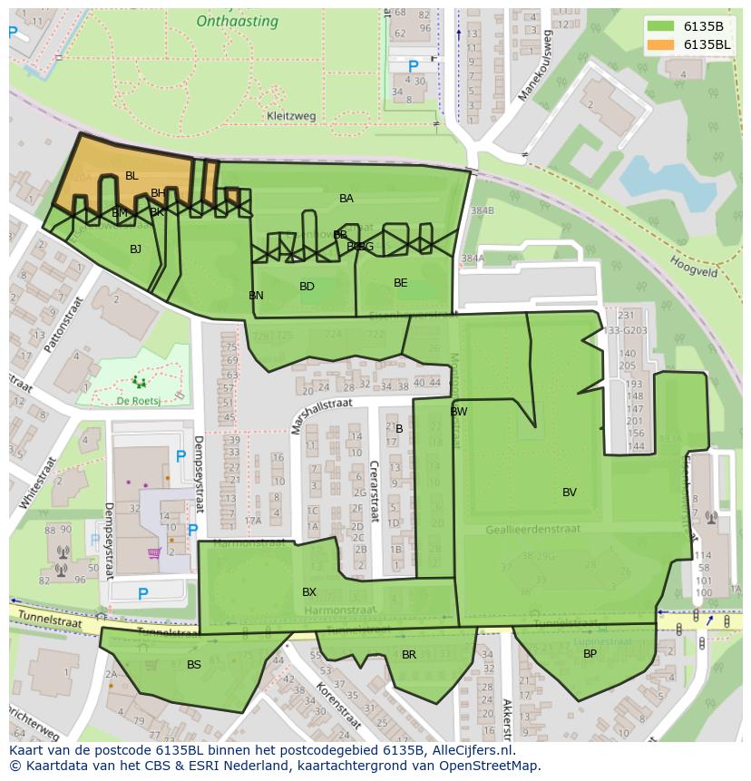 Afbeelding van het postcodegebied 6135 BL op de kaart.