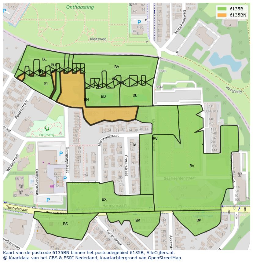 Afbeelding van het postcodegebied 6135 BN op de kaart.