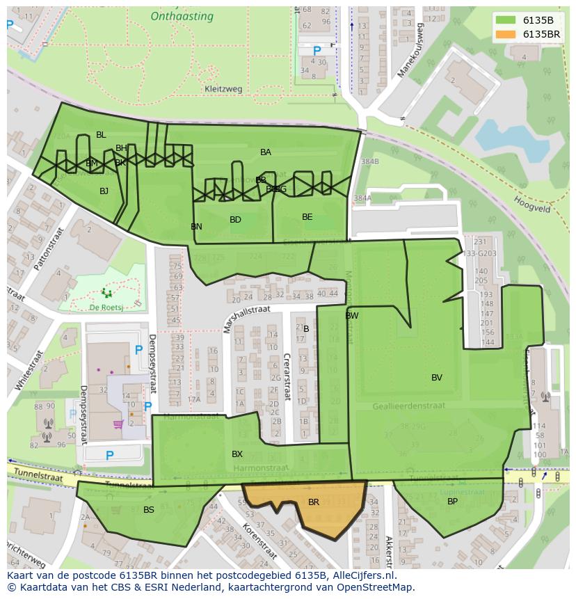 Afbeelding van het postcodegebied 6135 BR op de kaart.