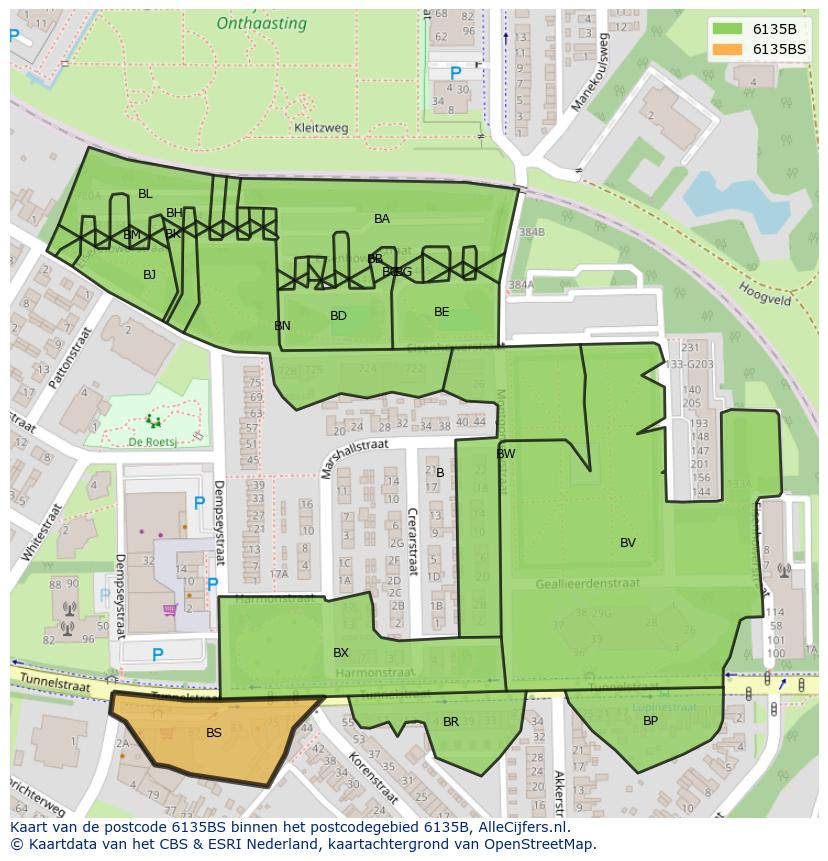 Afbeelding van het postcodegebied 6135 BS op de kaart.