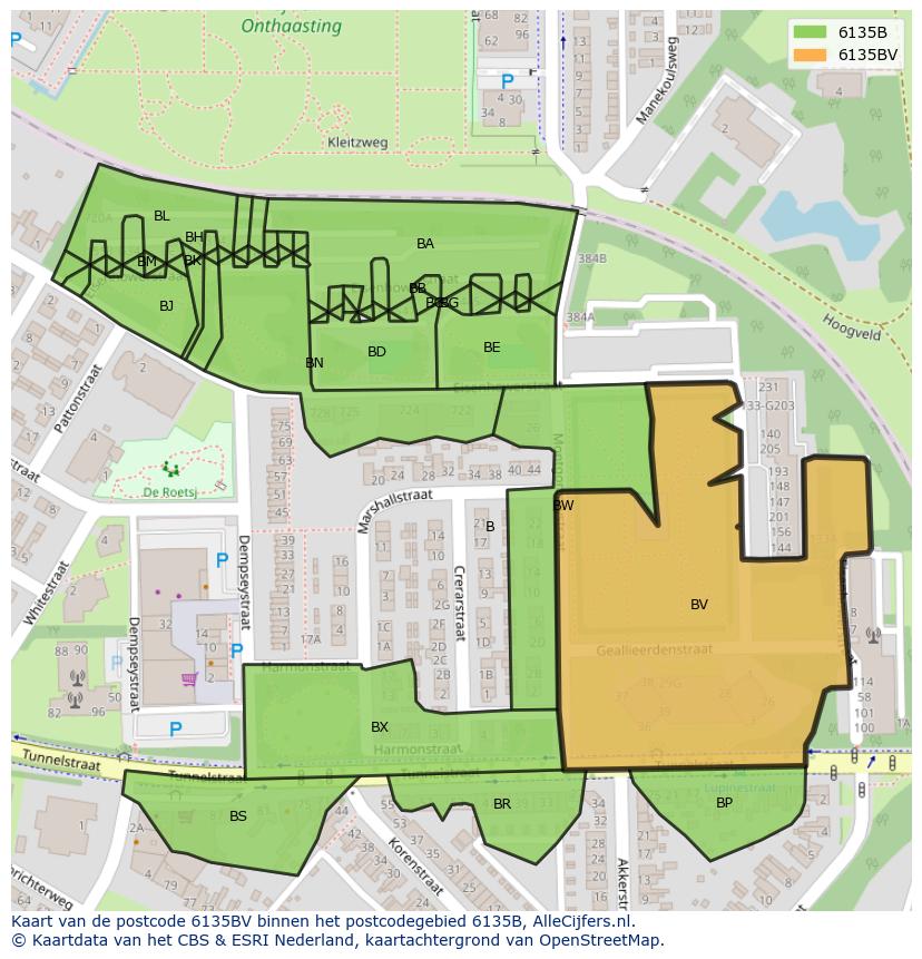 Afbeelding van het postcodegebied 6135 BV op de kaart.