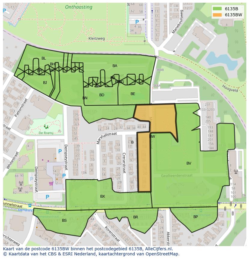 Afbeelding van het postcodegebied 6135 BW op de kaart.