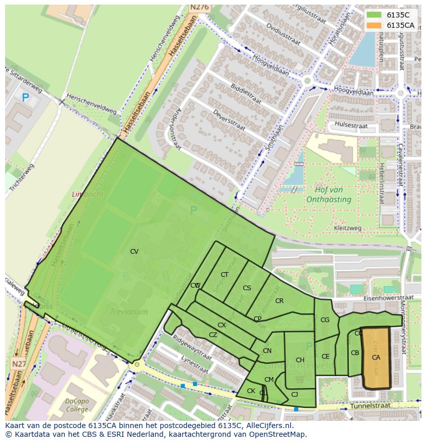 Afbeelding van het postcodegebied 6135 CA op de kaart.
