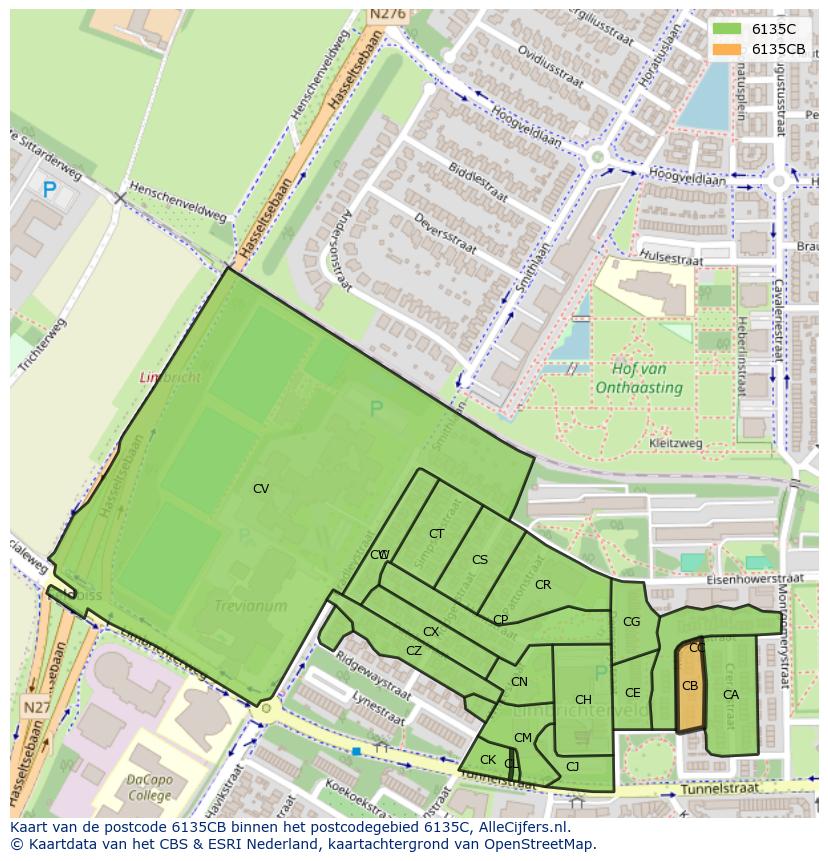 Afbeelding van het postcodegebied 6135 CB op de kaart.