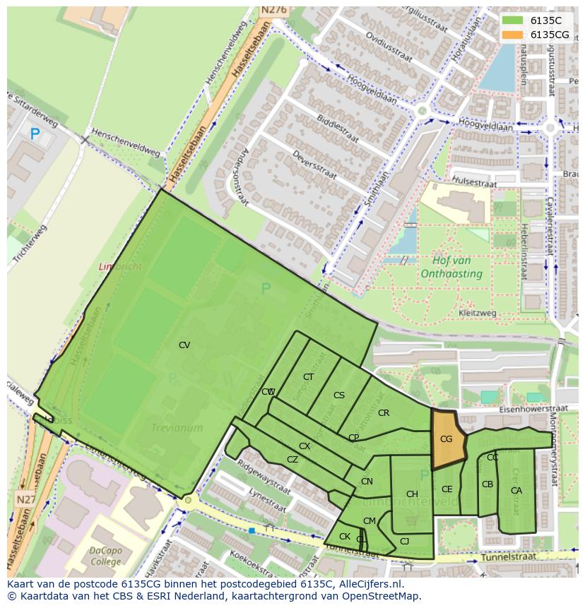 Afbeelding van het postcodegebied 6135 CG op de kaart.