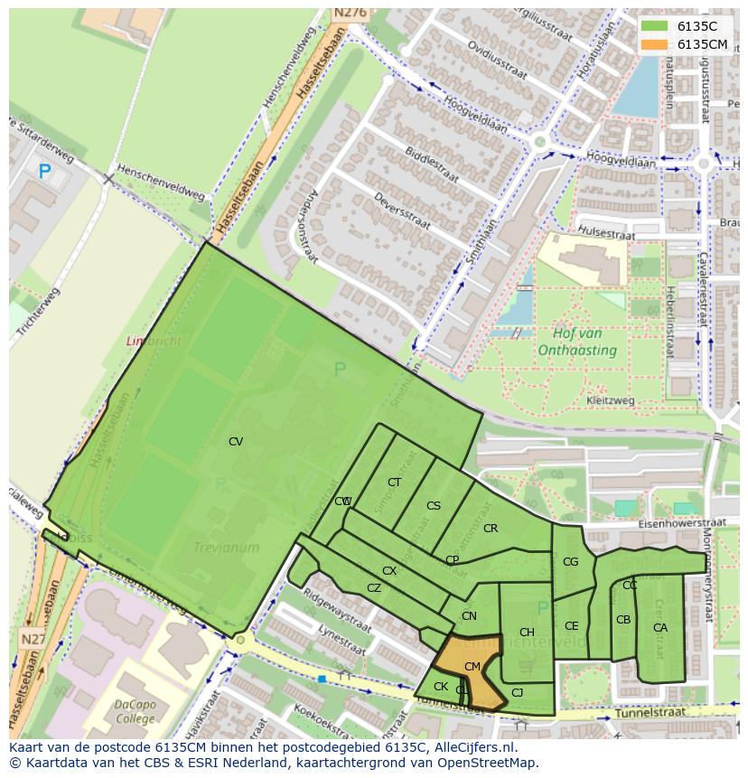Afbeelding van het postcodegebied 6135 CM op de kaart.