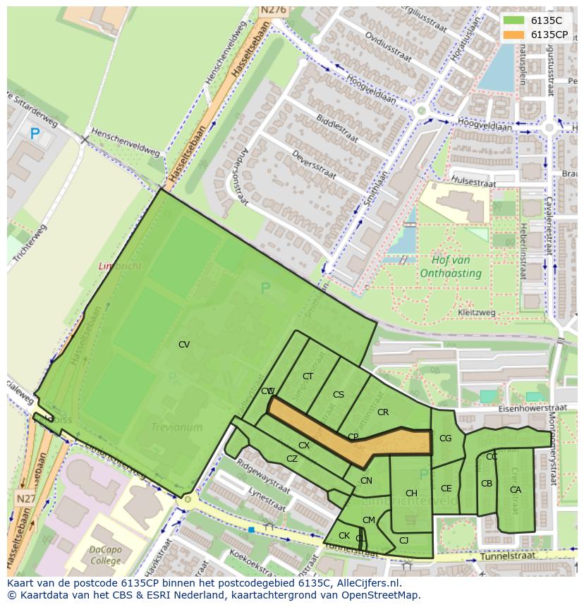 Afbeelding van het postcodegebied 6135 CP op de kaart.