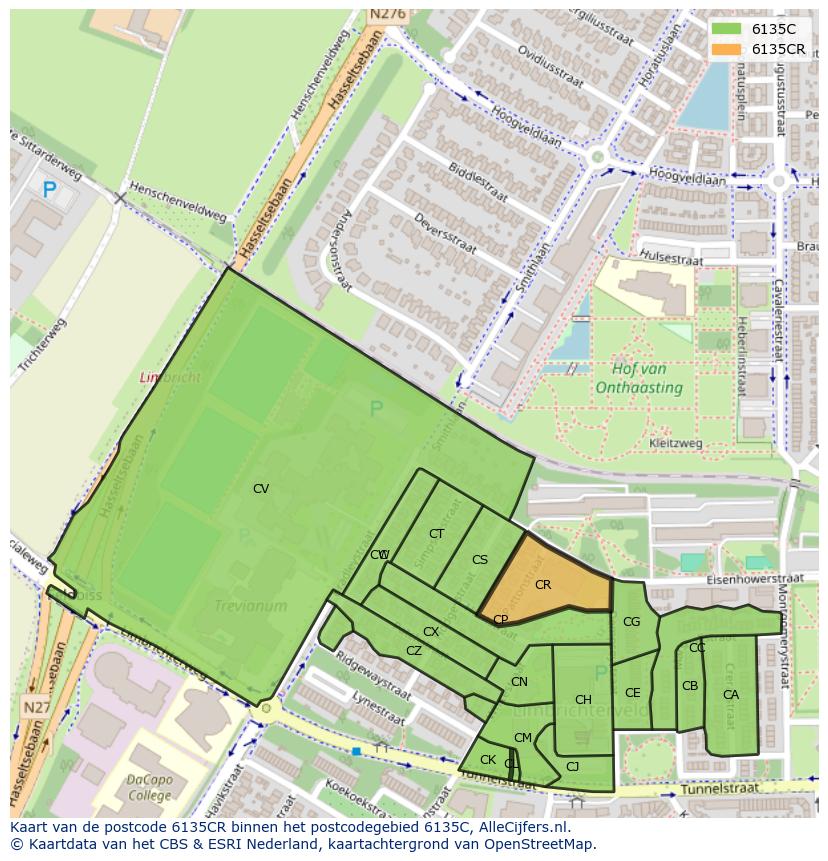Afbeelding van het postcodegebied 6135 CR op de kaart.