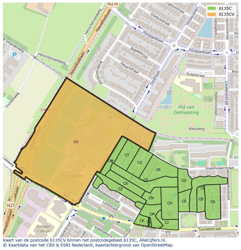 Afbeelding van het postcodegebied 6135 CV op de kaart.