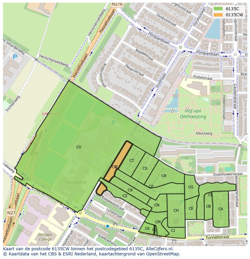 Afbeelding van het postcodegebied 6135 CW op de kaart.
