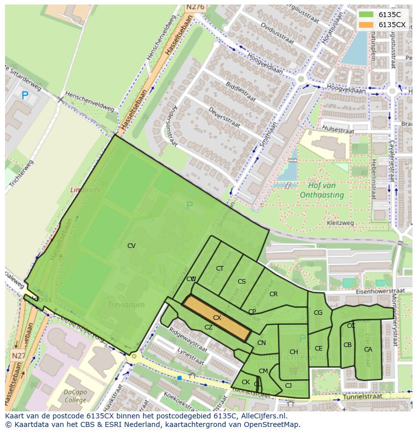 Afbeelding van het postcodegebied 6135 CX op de kaart.