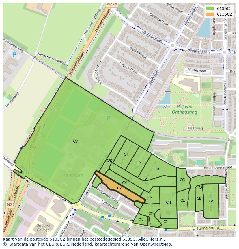 Afbeelding van het postcodegebied 6135 CZ op de kaart.