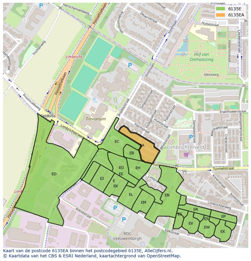 Afbeelding van het postcodegebied 6135 EA op de kaart.