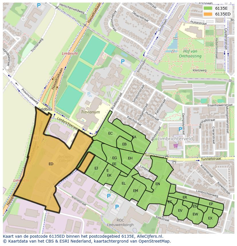 Afbeelding van het postcodegebied 6135 ED op de kaart.