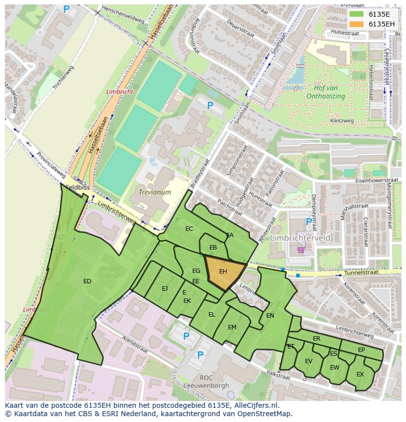 Afbeelding van het postcodegebied 6135 EH op de kaart.