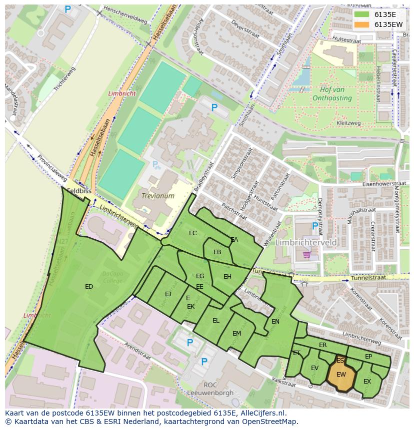 Afbeelding van het postcodegebied 6135 EW op de kaart.