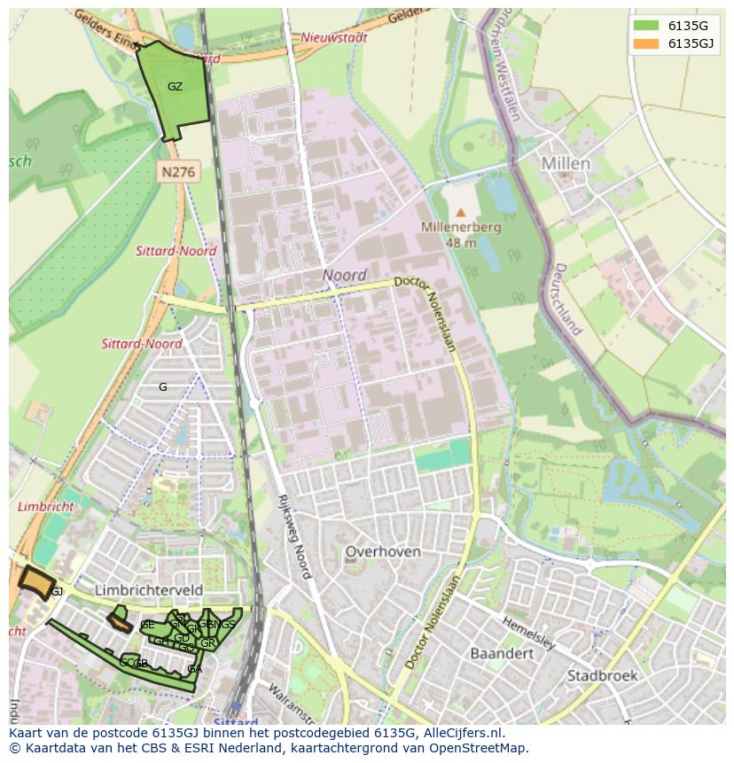 Afbeelding van het postcodegebied 6135 GJ op de kaart.
