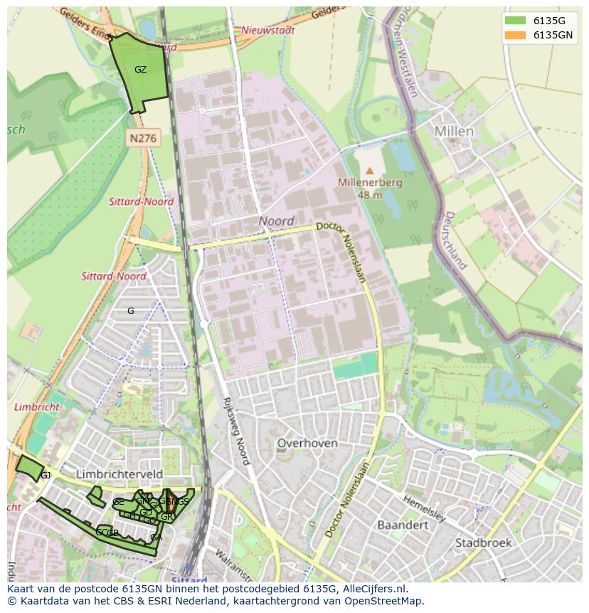 Afbeelding van het postcodegebied 6135 GN op de kaart.