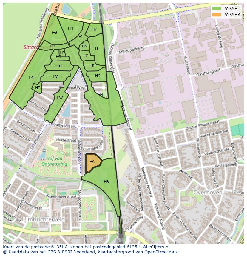 Afbeelding van het postcodegebied 6135 HA op de kaart.