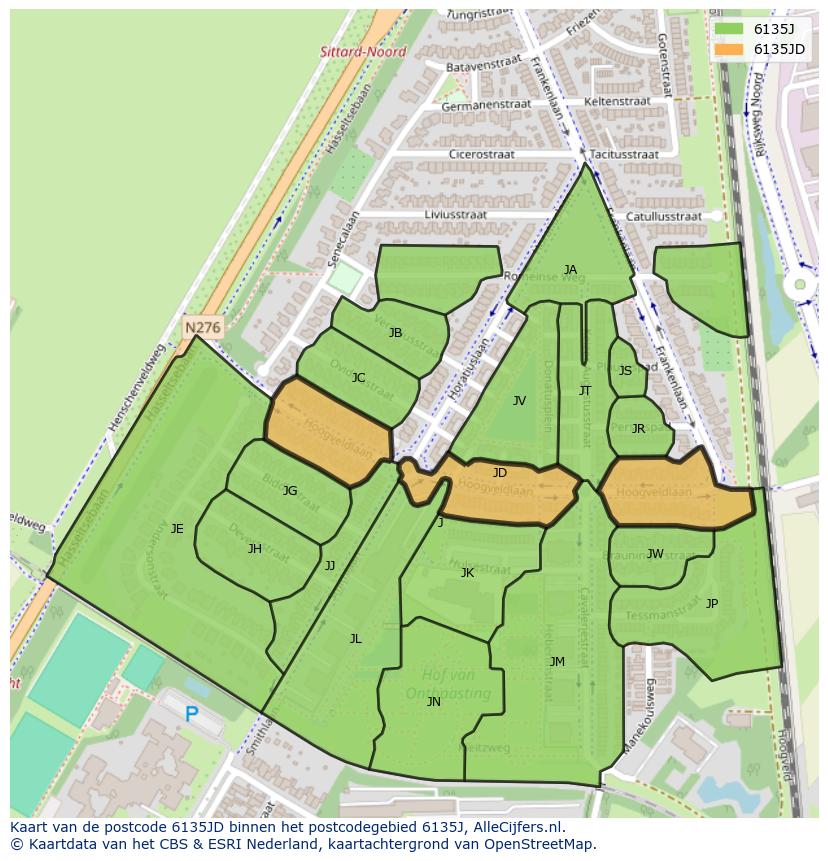 Afbeelding van het postcodegebied 6135 JD op de kaart.