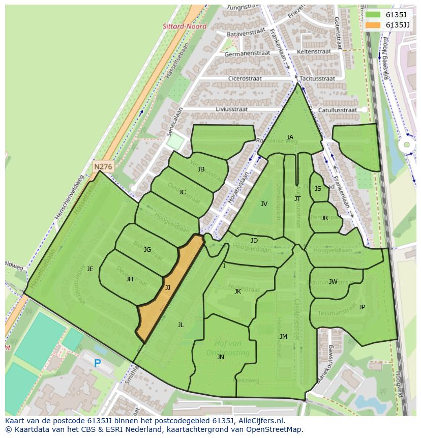 Afbeelding van het postcodegebied 6135 JJ op de kaart.