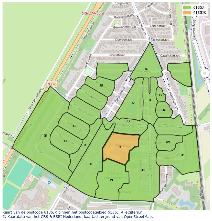 Afbeelding van het postcodegebied 6135 JK op de kaart.