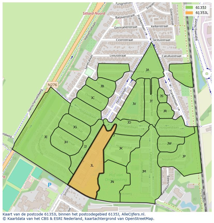 Afbeelding van het postcodegebied 6135 JL op de kaart.