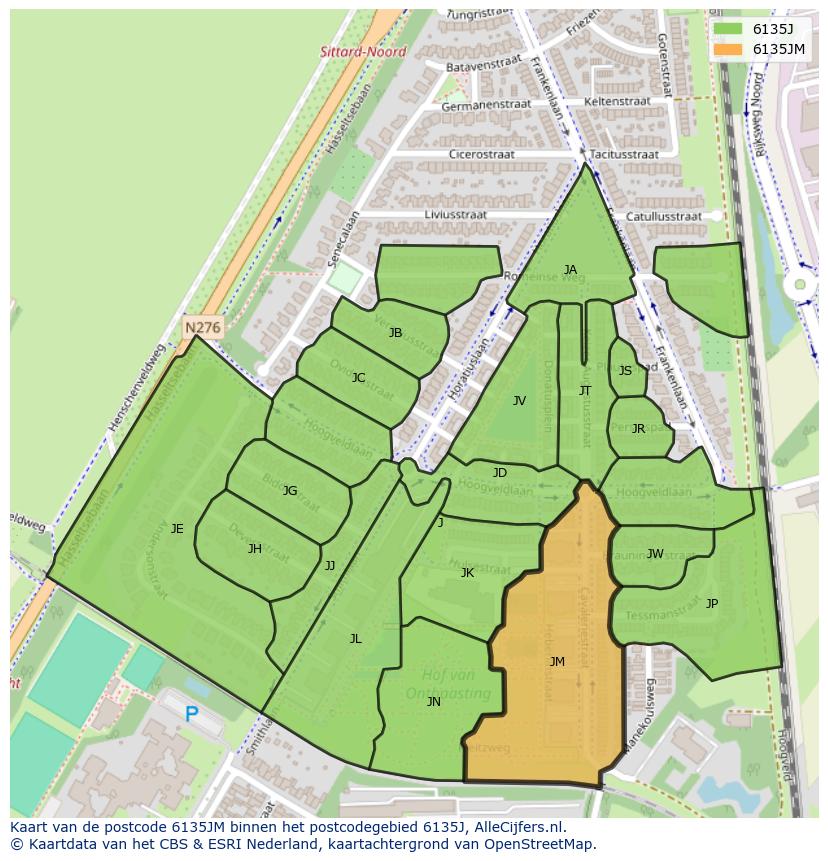 Afbeelding van het postcodegebied 6135 JM op de kaart.