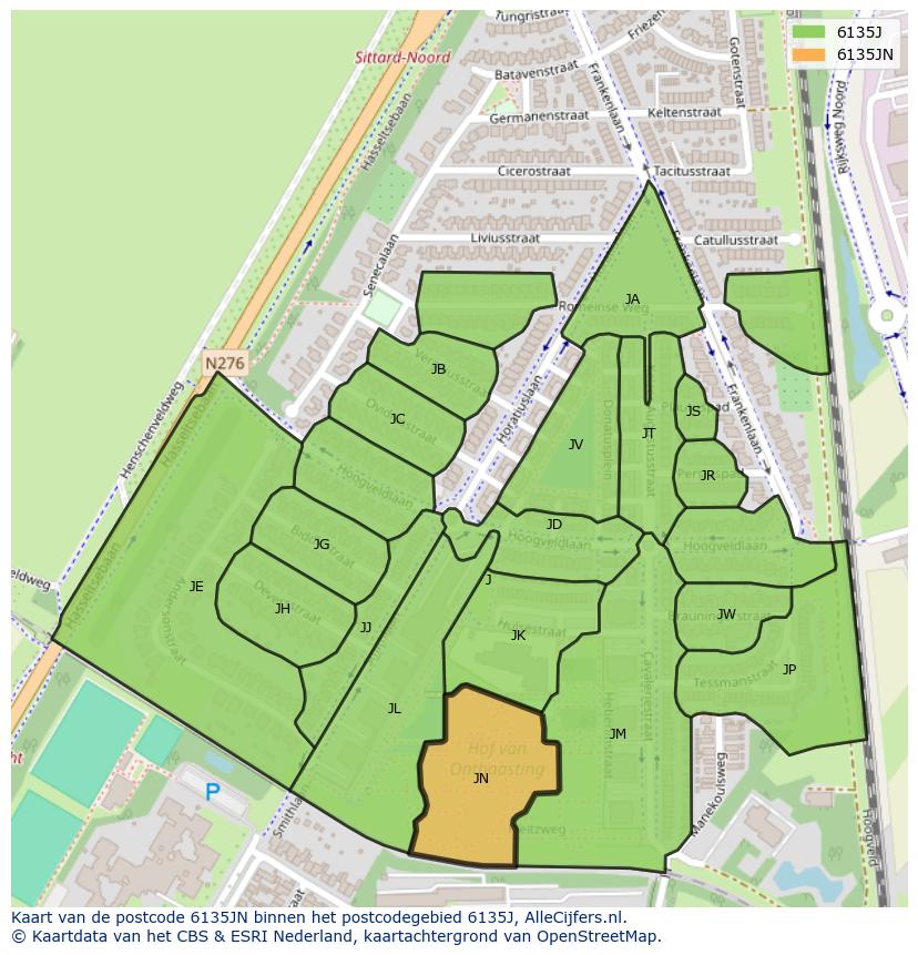 Afbeelding van het postcodegebied 6135 JN op de kaart.