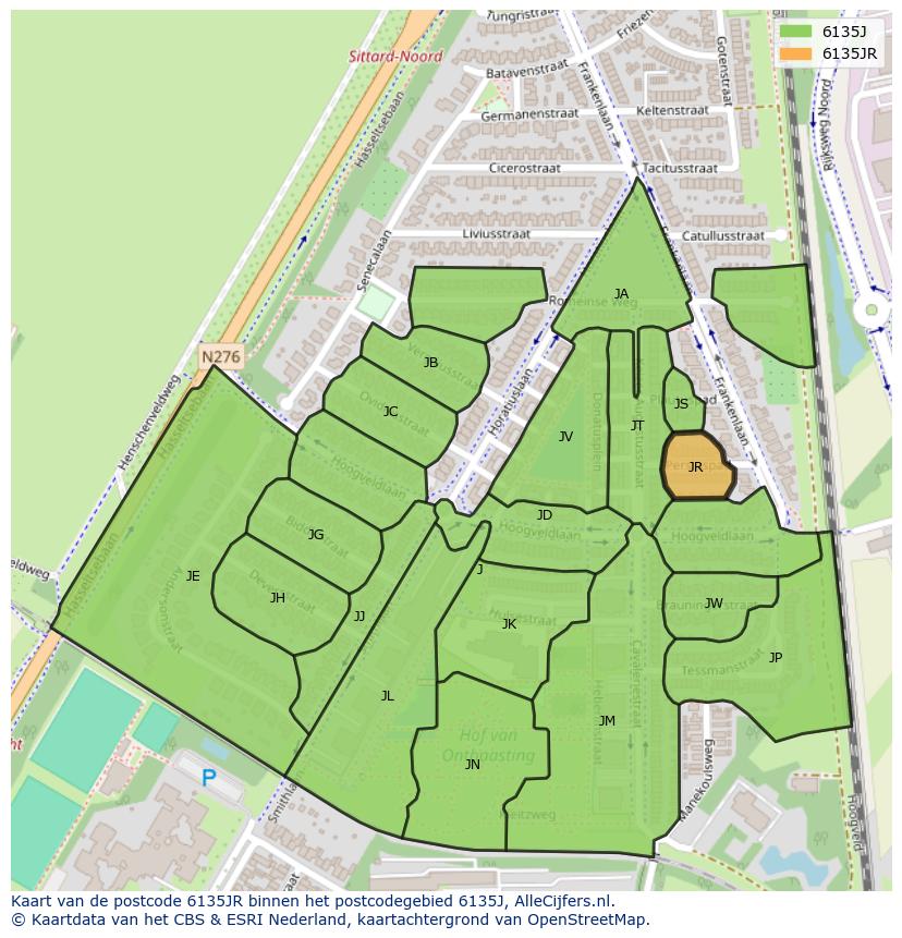 Afbeelding van het postcodegebied 6135 JR op de kaart.