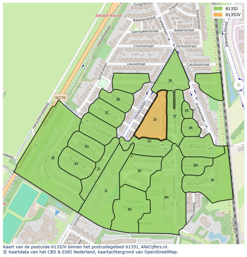 Afbeelding van het postcodegebied 6135 JV op de kaart.